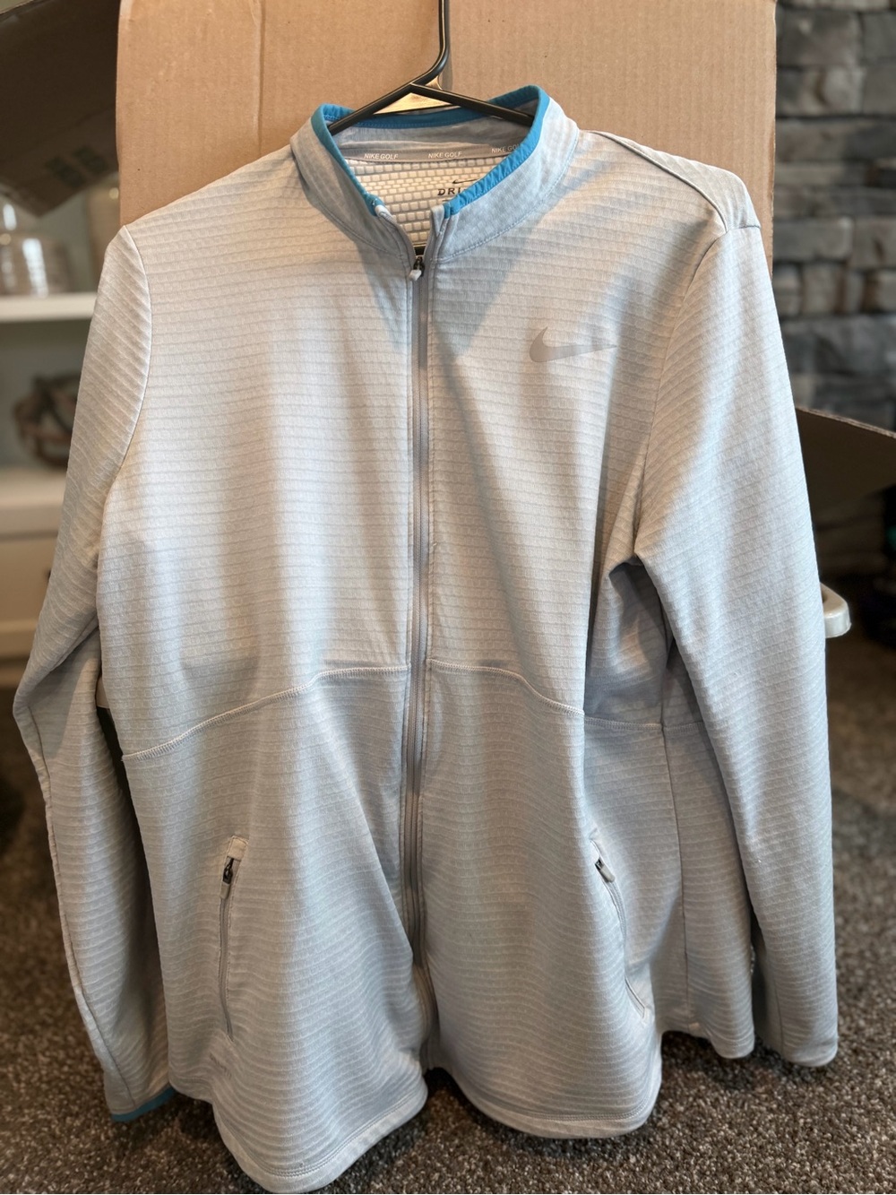 Nike Light Gray Full-Zip Jacket women’s with Blue Accents golf